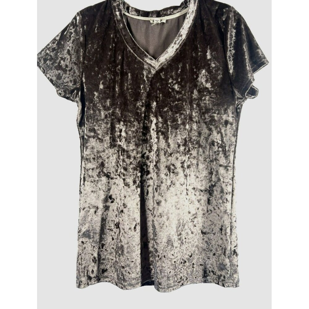 POL Women's Top Size Small Crushed Velvet V Neck Short Sleeve Brown Bohemian